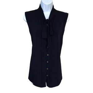 Large Marc New York Black Short Sleeve Blouse Bow Neckline Stretch